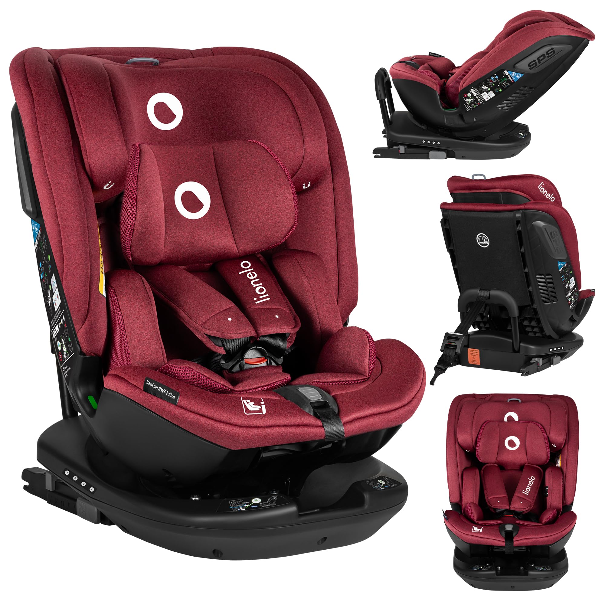 LIONELO Bastiaan RWF i-​Size Silla de Coche para Bebé Giratoria 360° 0-​36kg, Instalaciión Delantera y Trasera (18kg), ISOFIX TopTether, Reposacabezas y Respaldo Ajustables Protección Lateral