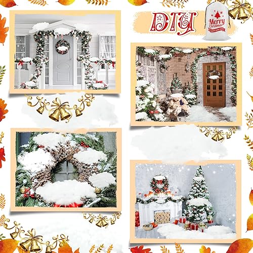 Miniatura 5 de Shappy 2 bolsas de decoración de nieve falsa de Navidad, fibra de nieve artificial esponjosa, de algodón, decoración de interiores, manta de nieve