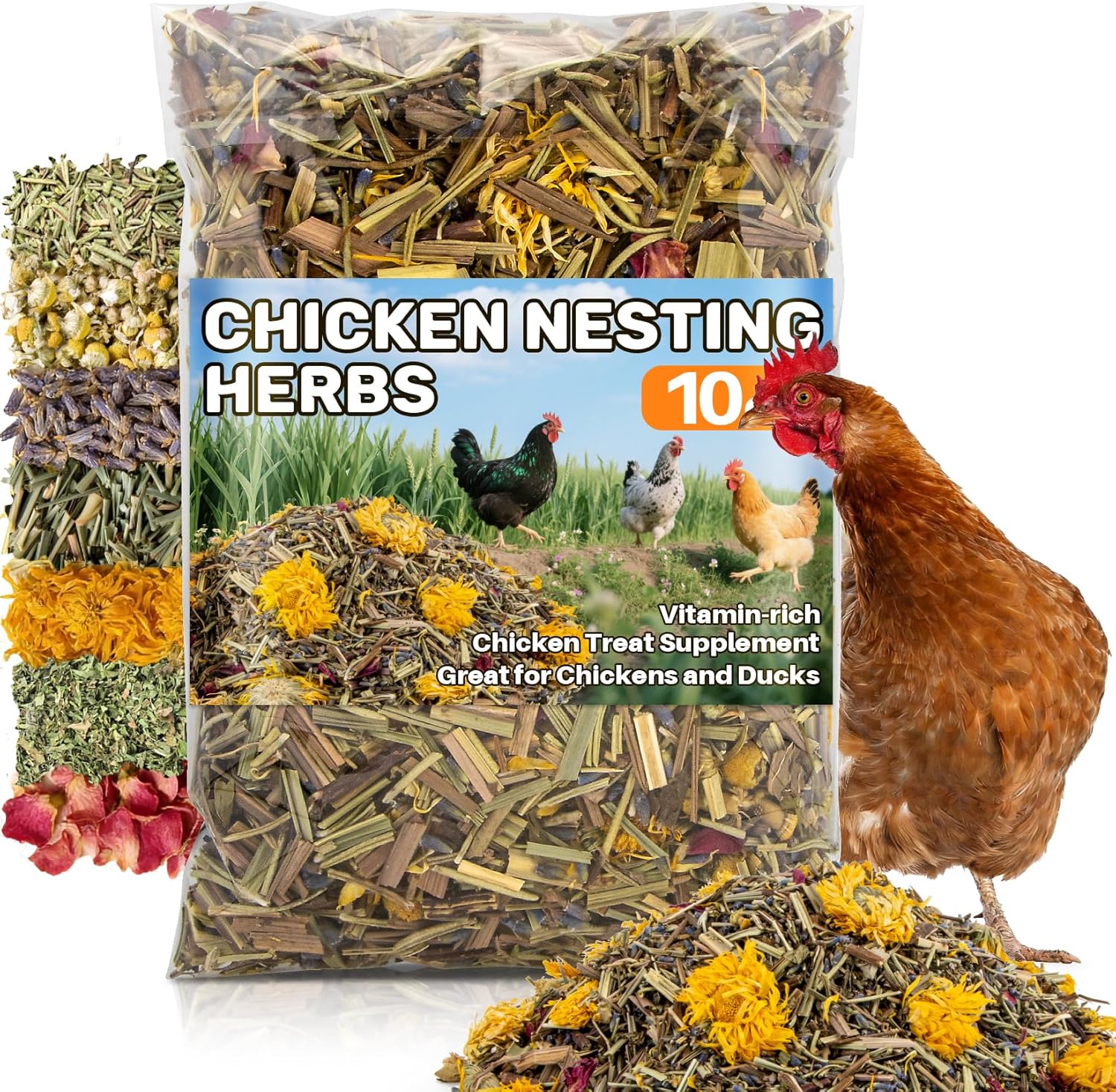 RAINFLOW Chicken Nesting Herbs - 10oz Natural Dried Herb Blend for Coop Comfort,Egg Laying Hens,and Cozy Roosting,Nesting Box Pads and Winter Insulation,Bedding Supplies for Chicks