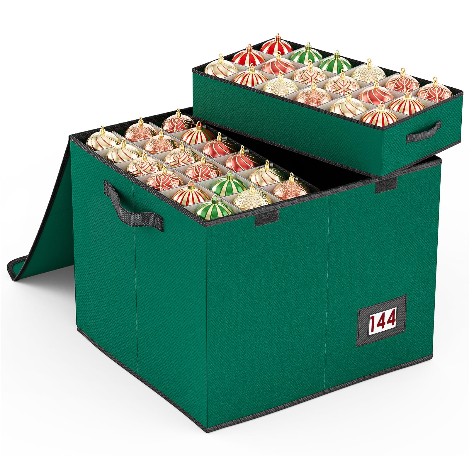 Mutool Green Christmas Bauble Storage Box With Dividers, 144 Compartment Xmas Ornament Storage Container With 8 Tray, Large Christmas Storage With Flip-Top Lid, Perfect For Holiday Decorations (Green)
