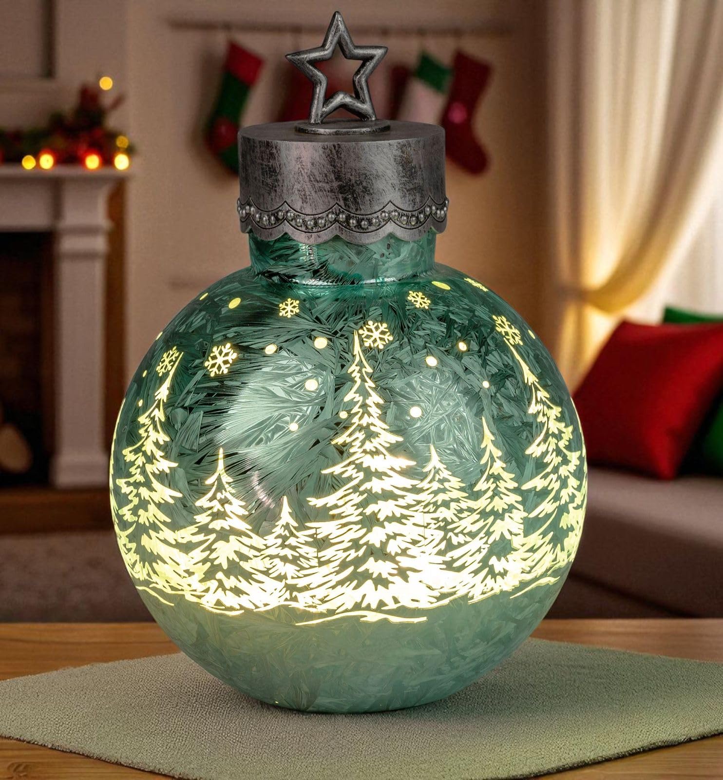 formano LED Deko-Kugel Frosty Mint 35 cm Farb-Glaskugel Ice-Optik Timer 6h /18h beleuchtet - Batteriebetrieben - Herbst Winter Weihnachtsdeko für Tisch Regal Fensterbank