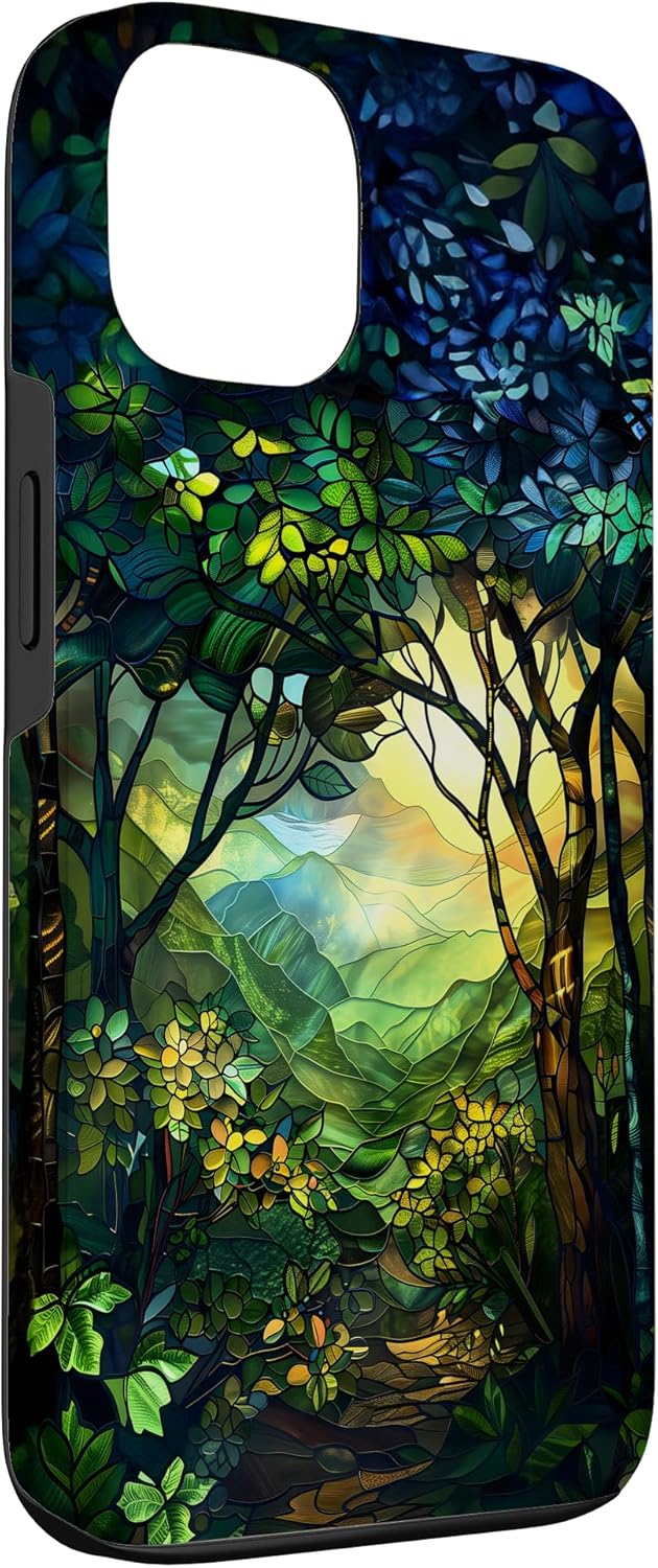 Dense Forest Stained Glass Pattern Case for iPhone 13