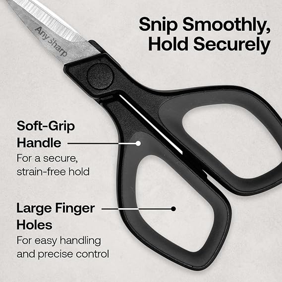 AnySharp Combo Pack Knife Sharpener and Mini Scissors - Easy to Use Sharpening Tool with PowerGrip Suction Base and 20-Degree Pre-Set Angle - Flex-Resistant Scissors with Soft-Grip Handle