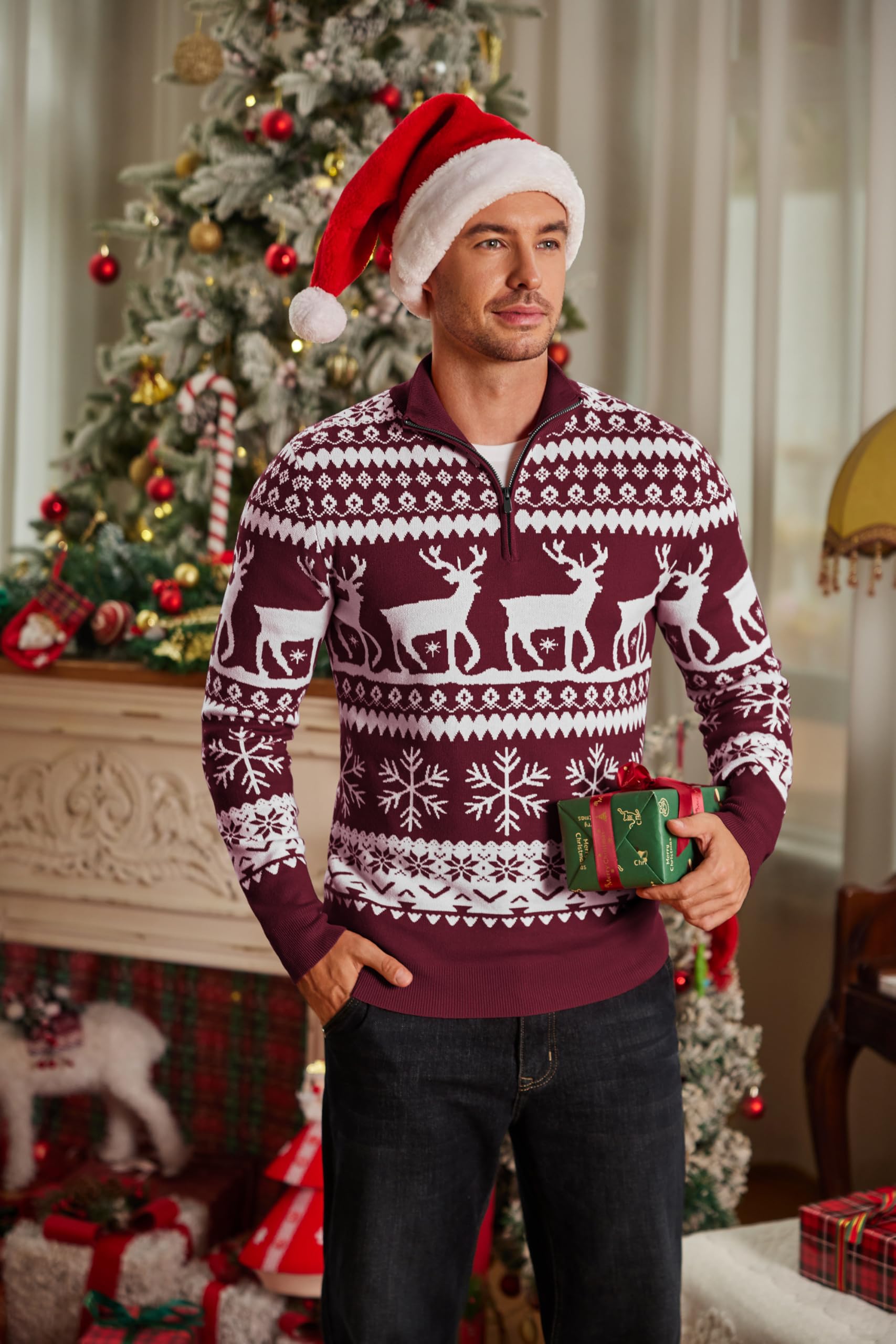 COOFANDY Maglione da uomo con scollo a 1/4, con chiusura lampo, collo alto, maglia fine, caldo, maglione invernale