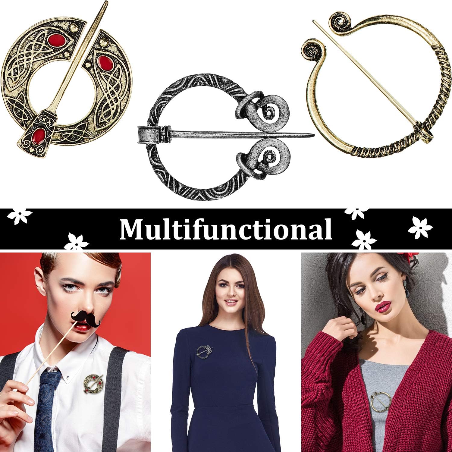 Celtic Cloak Pins Vintage Viking Brooches Shawl Pin Celtic Scarf Shawl Buckle Medieval Clasp Pin Brooch Penannular Brooch for Jewelry Costume - Image 5