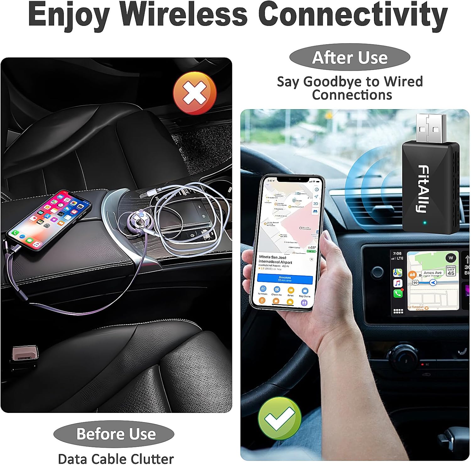 2 in 1 Wireless CarPlay  Android Auto Adapter, Plug  Plug Auto Connect No Delay, Converts Wired to Wireless for Factory Wired Cars from 2016+, Compatible for iPhone  Android Phone, USB-C to A Cable