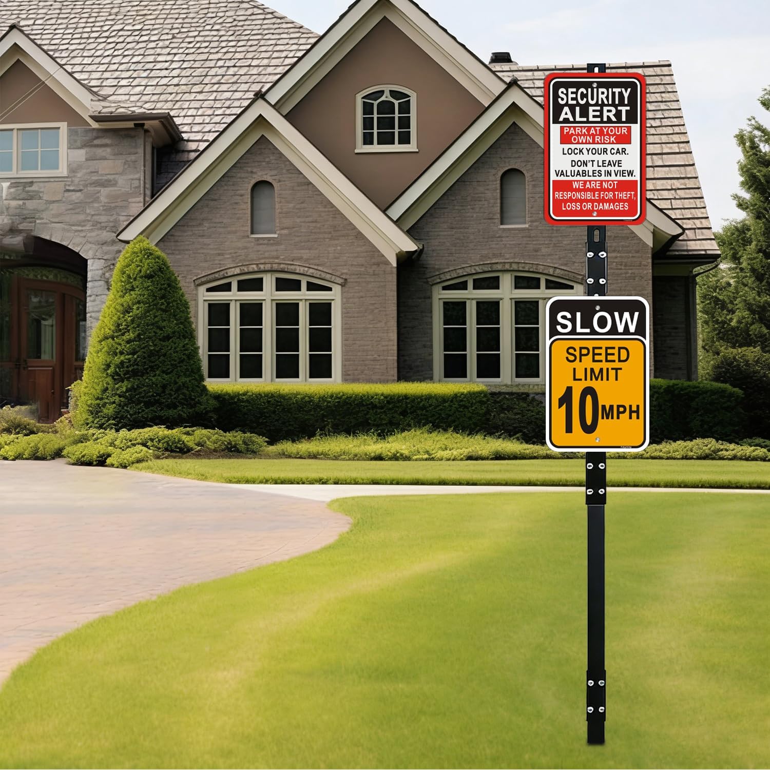 8 Ft Sign Post for Outside, Heavy Duty Yard Signs Stakes, 96 inch Metal Lawn Pole with Holes for Events, Parking, Garage, Bar, Easy Assembly,Rust-Resistant Durable DIY 1Pcs Black