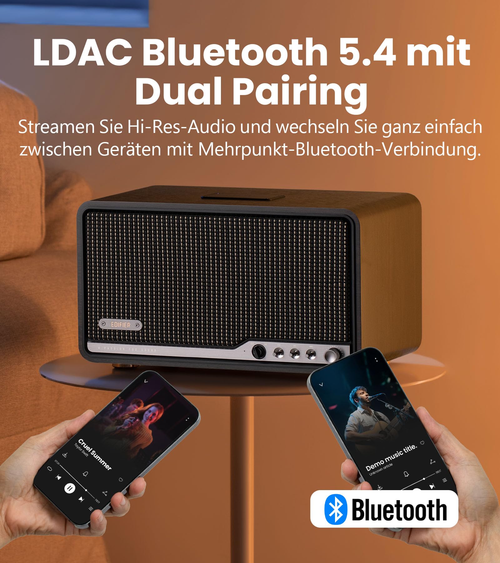 Edifier S300 Kabelloser Hi-Fi Tischlautsprecher mit AirPlay 2 & 80W RMS, Schwarzes Walnussholz