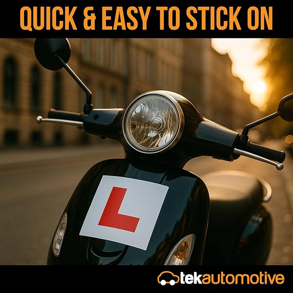 Tek Automotive Motorcycle L Plate Set – Includes 1 Rigid Rear Plate with Pre-Drilled Holes & Bolts and 1 Self Adhesive Front Sticker – Road Legal, Weatherproof, Durable Vinyl for CBT & Learner Riders - 5
