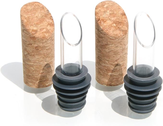 Soireehome Pourist Pair of Gourmet Glass and Cork Stopper Spouts with Silicone Gasket - 2-pack, 4 Pieces - Clean Pours for Cooking, Measuring, Bartending - Fits Most Bottles