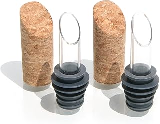 Soireehome Pourist Pair of Gourmet Glass and Cork Stopper Spouts with Silicone Gasket - 2-pack, 4 Pieces - Clean Pours for Cooking, Measuring, Bartending - Fits Most Bottles