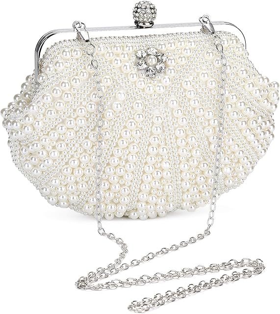 Evening Clutch Purse Wedding Beaded Pearl Clutch Bag Bridal Handbags Chain Small Shoulder Crossbody Bags for Womens Ladies