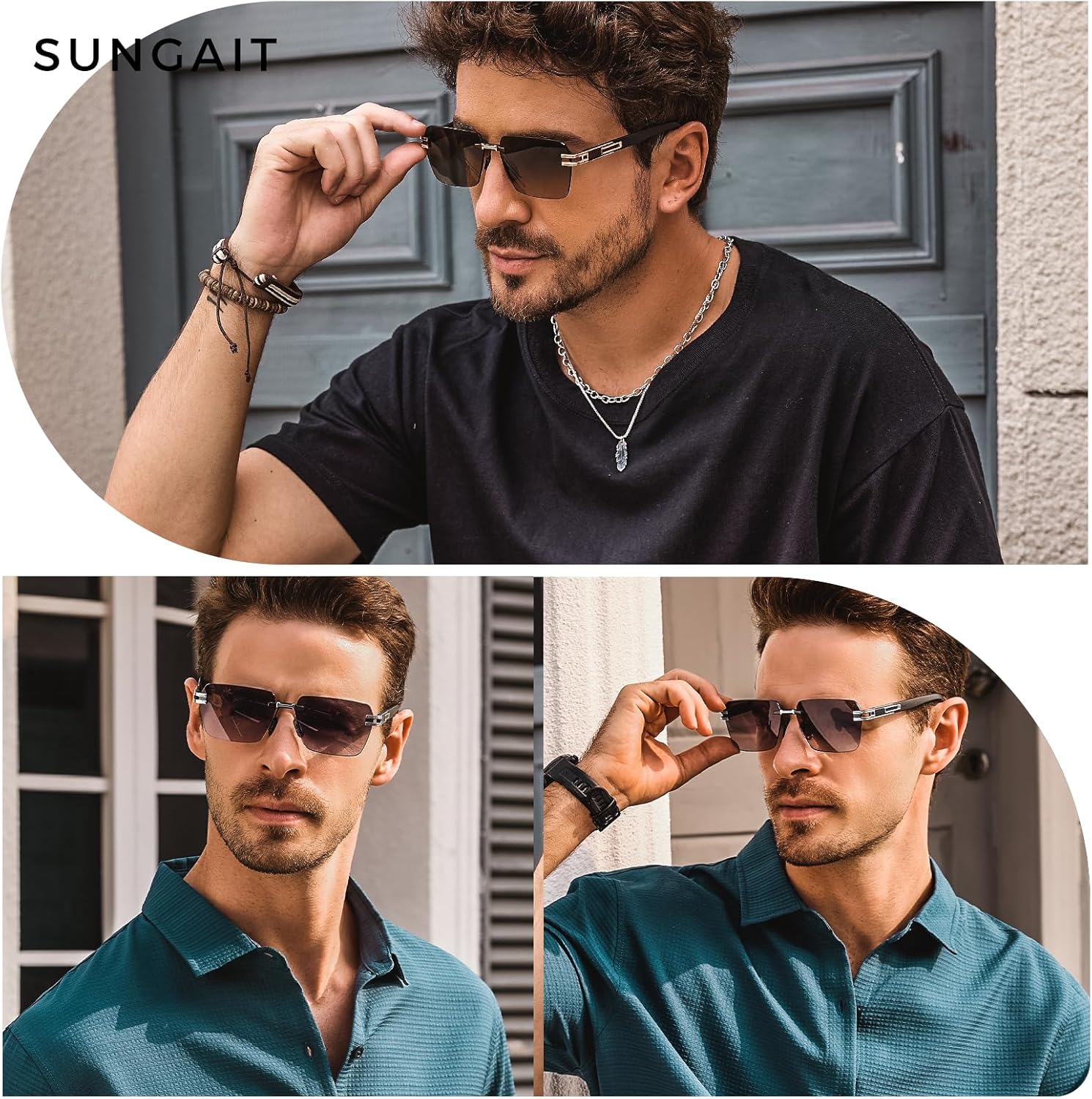 SUNGAIT Rimless Rectangle Sunglasses Square Frameless Shades for Men Women Y2K Vintage UV Protection - Image 4