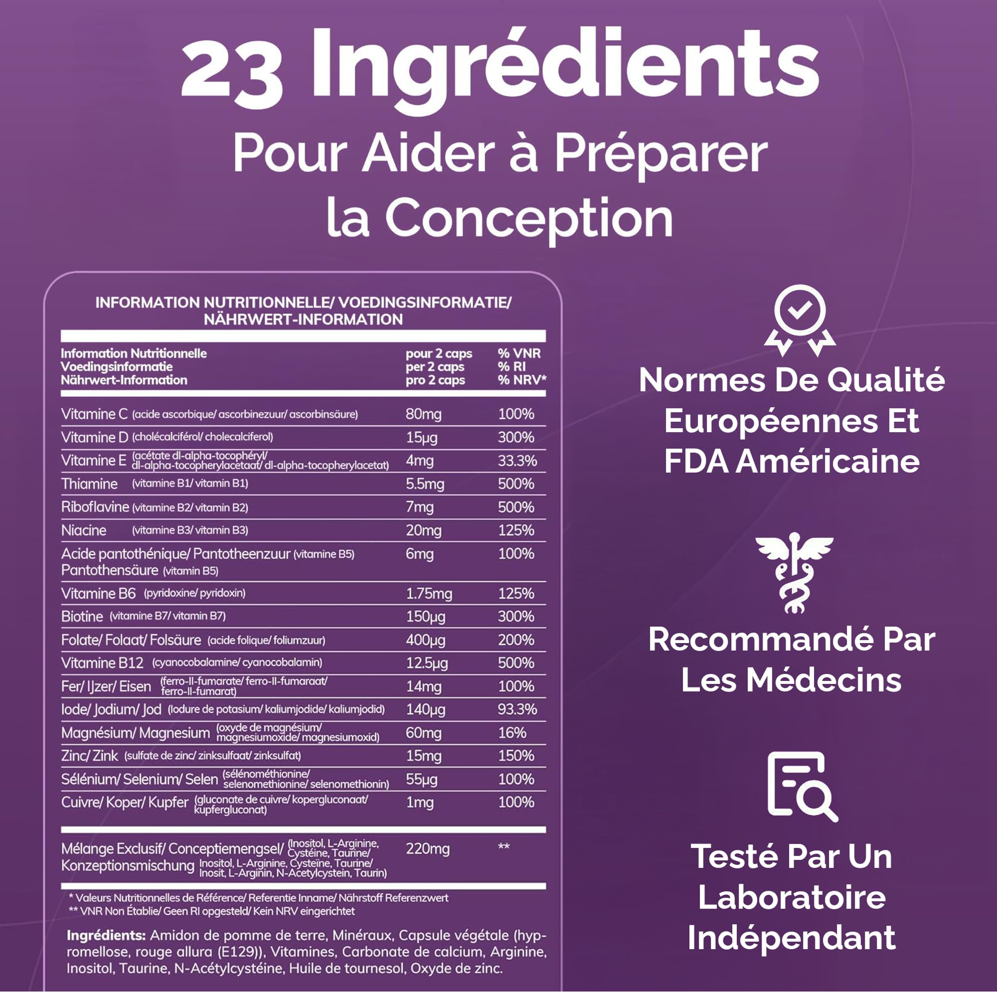 Conceive Plus Fruchtbarkeitsergänzungsmittel für Frauen, Unterstützt den Hormonhaushalt, Calcium, Vitamin D, Folsäure, Inositol - Pränatale Vitamine für Frauen - 30 Tage Vorrat, 60 Kapseln