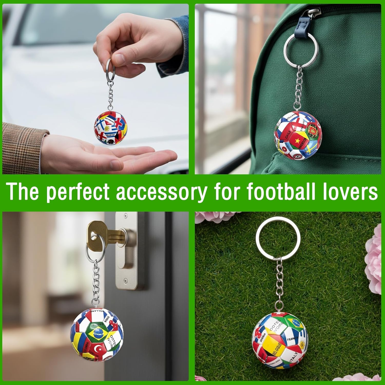 4PCS World Cup Soccer Keychain 2026 Football Ball Key Chain with National Flags,World Cup Soccer Gifts & Accessories Decorations for Men Sports Merchandise 2026 Backpack Charm Daily Use