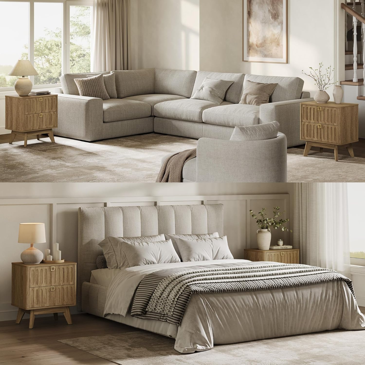 SICOTAS Nightstands Set of 2 with Drawers, 21" Wide Modern Bedside Tables for Bedroom, Stable Nightstands with Storage, Easy Assembly End Tables for Apartment