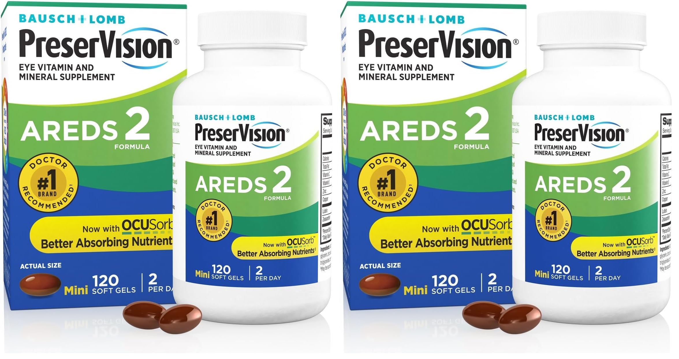 PreserVisionAREDS 2 Eye Vitamin & Mineral Supplement, Contains Lutein, Vitamin C, Zeaxanthin, Zinc & Vitamin E, 120 Softgels (Packaging May Vary) (Pack of 2)