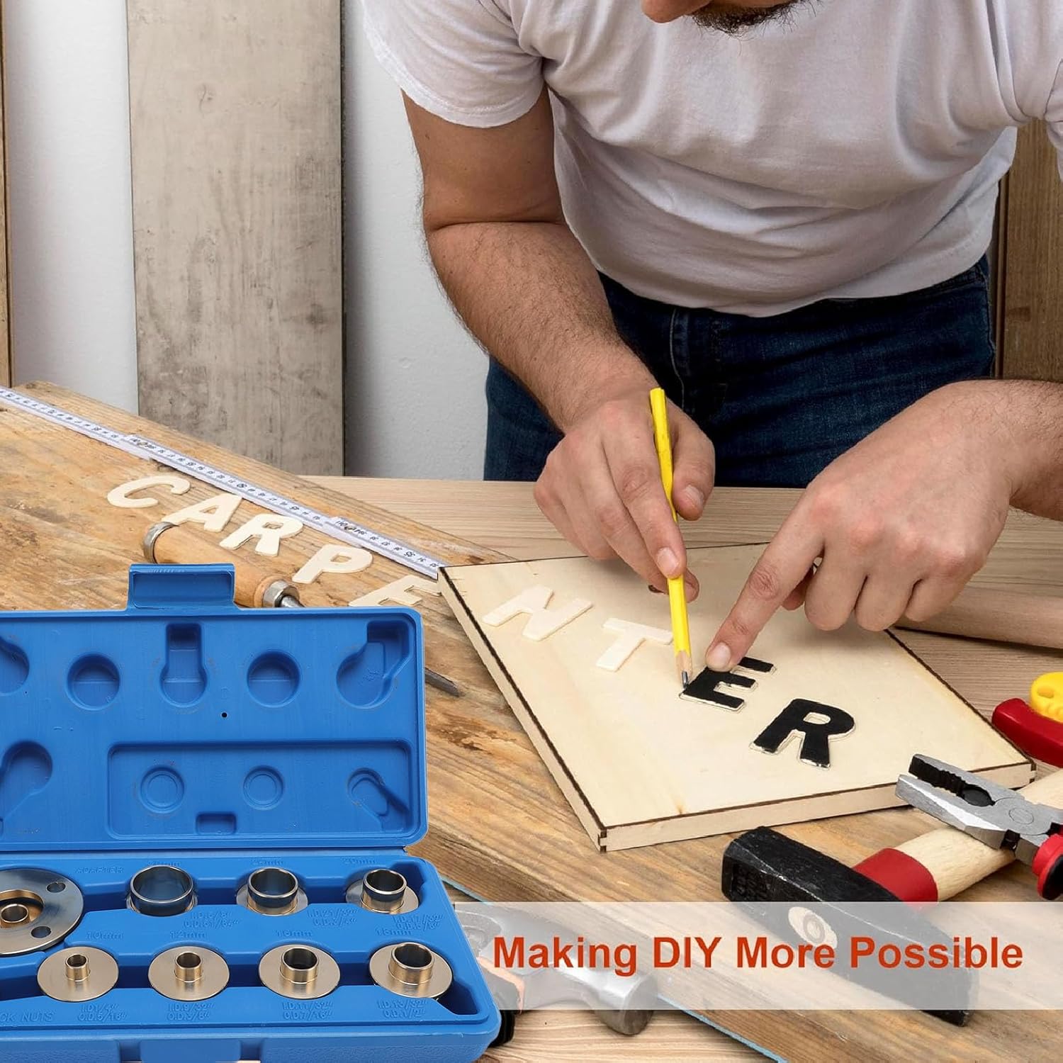 WALFRONT Router Template Kit, Solid Brass Bushing Set for Woodworking, 8 Sizes (5/16in to 1in), Carry Included, Tailor Made for Routing