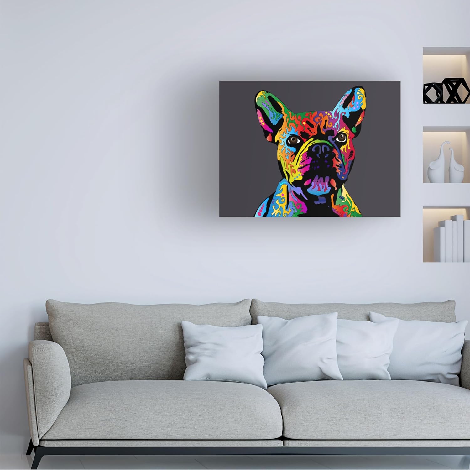 Wrapped Canvas Wall Art - Michael Tompsett 'French Bulldog Grey' Wall Art for Living Room, Bedroom, or Office Décor - 14x19