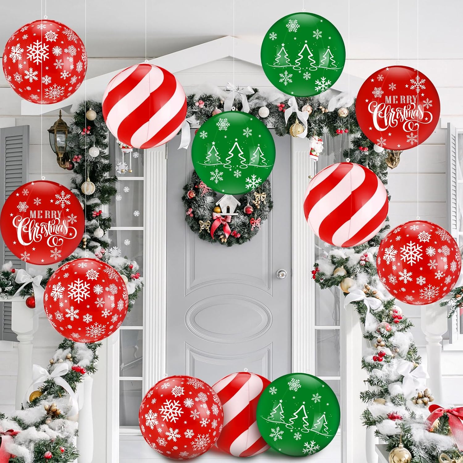 Jetec 16 Pcs 9 Inch Large Inflatable Christmas Balls Outdoor Decorations PVC Inflatable Christmas Decorated Ball Ornaments Large Outdoor Tree Ornaments for Xmas Porch Lawn Yard Holiday