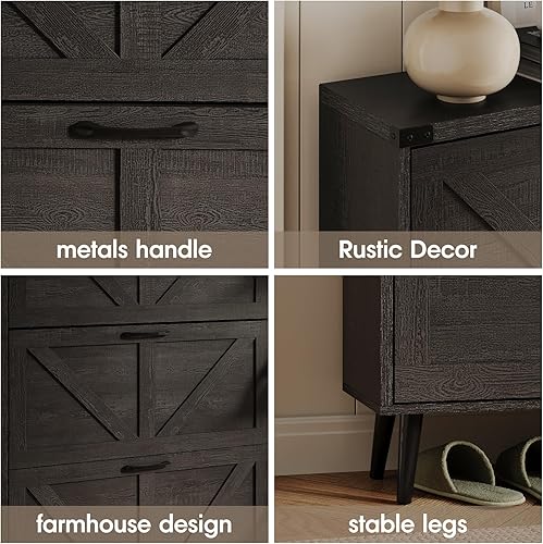 Miniatura 46 de Zapatero con 2 cajones abatibles y almacenamiento abierto, armario de almacenamiento de zapatos de granja para entrada, estante organizador estrecho