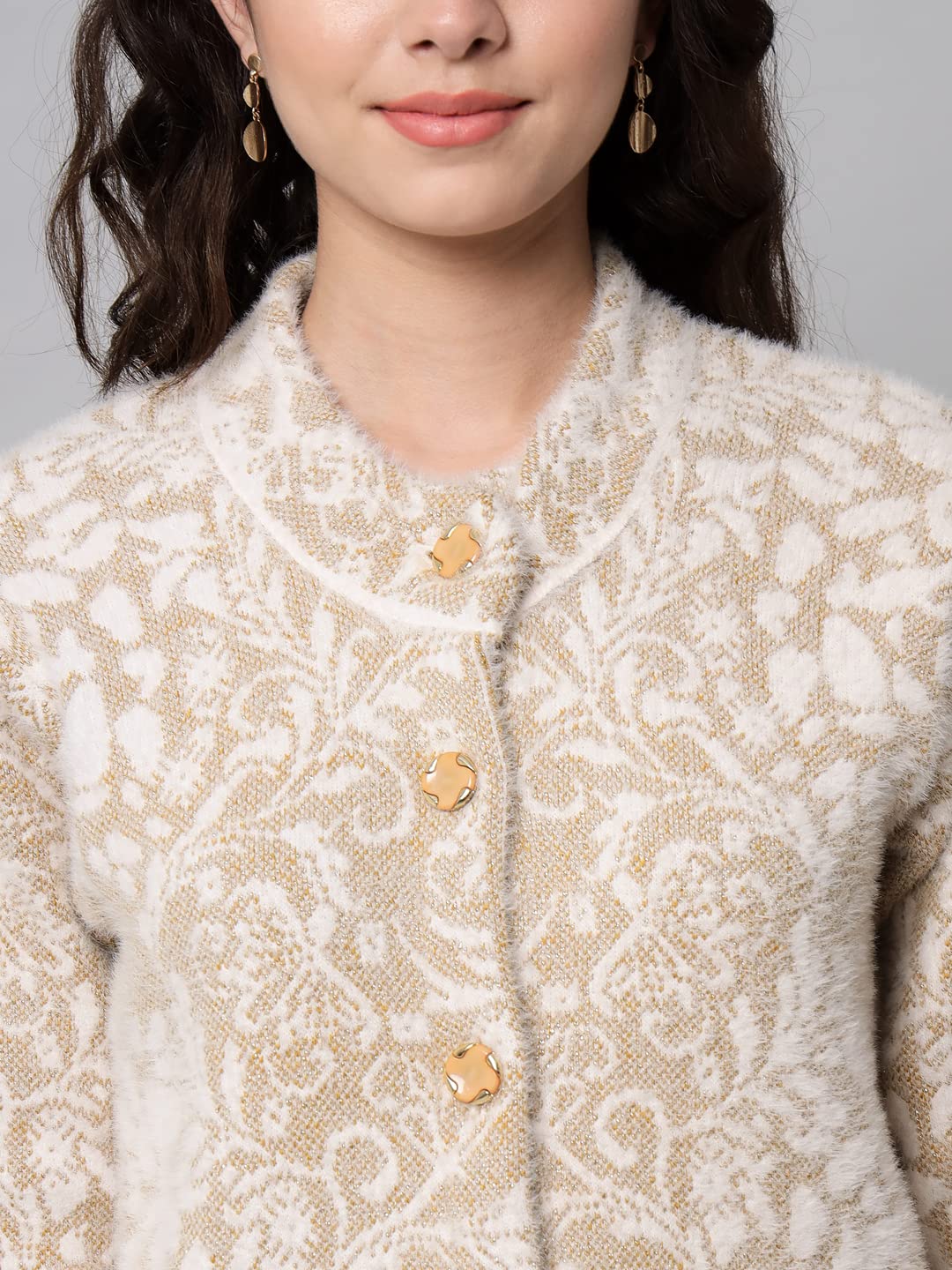 eWools Women's Wool Round Neck Cardigan (XL, Camel) - Image 8 thumbnail