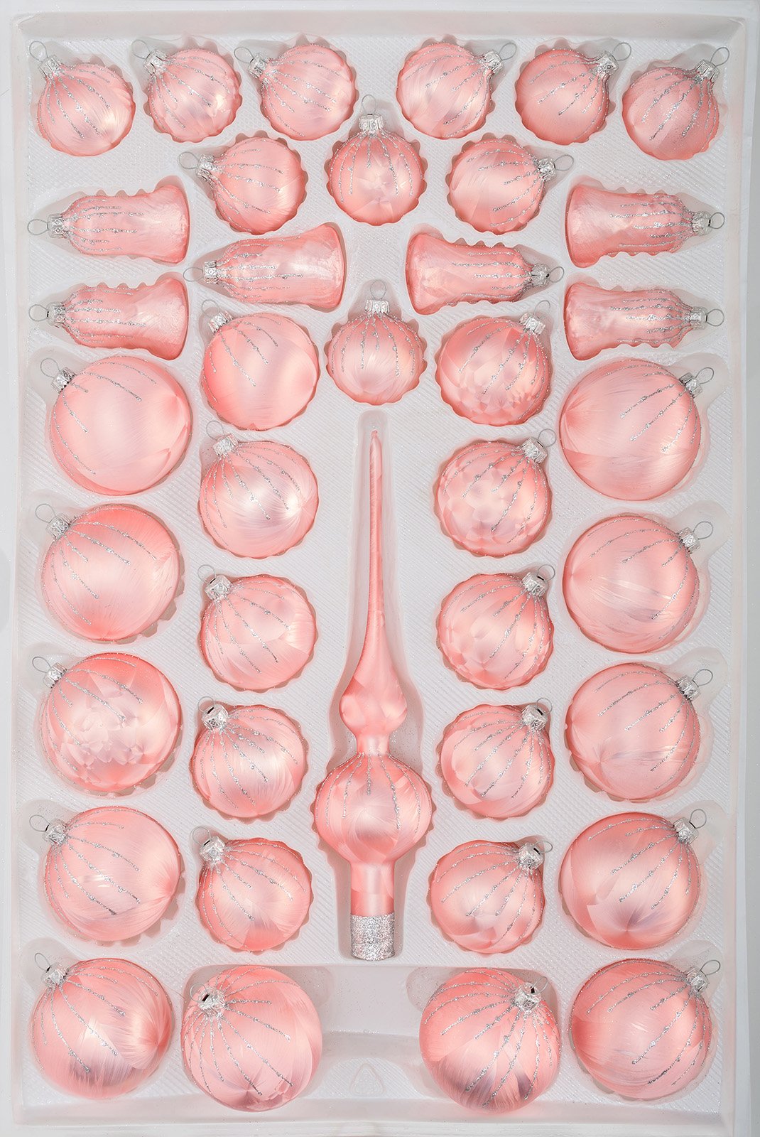 39 TLG. Glas-Weihnachtskugeln Set in Ice Rosa Silber Regen- Christbaumkugeln - Weihnachtsschmuck-Christbaumschmuck