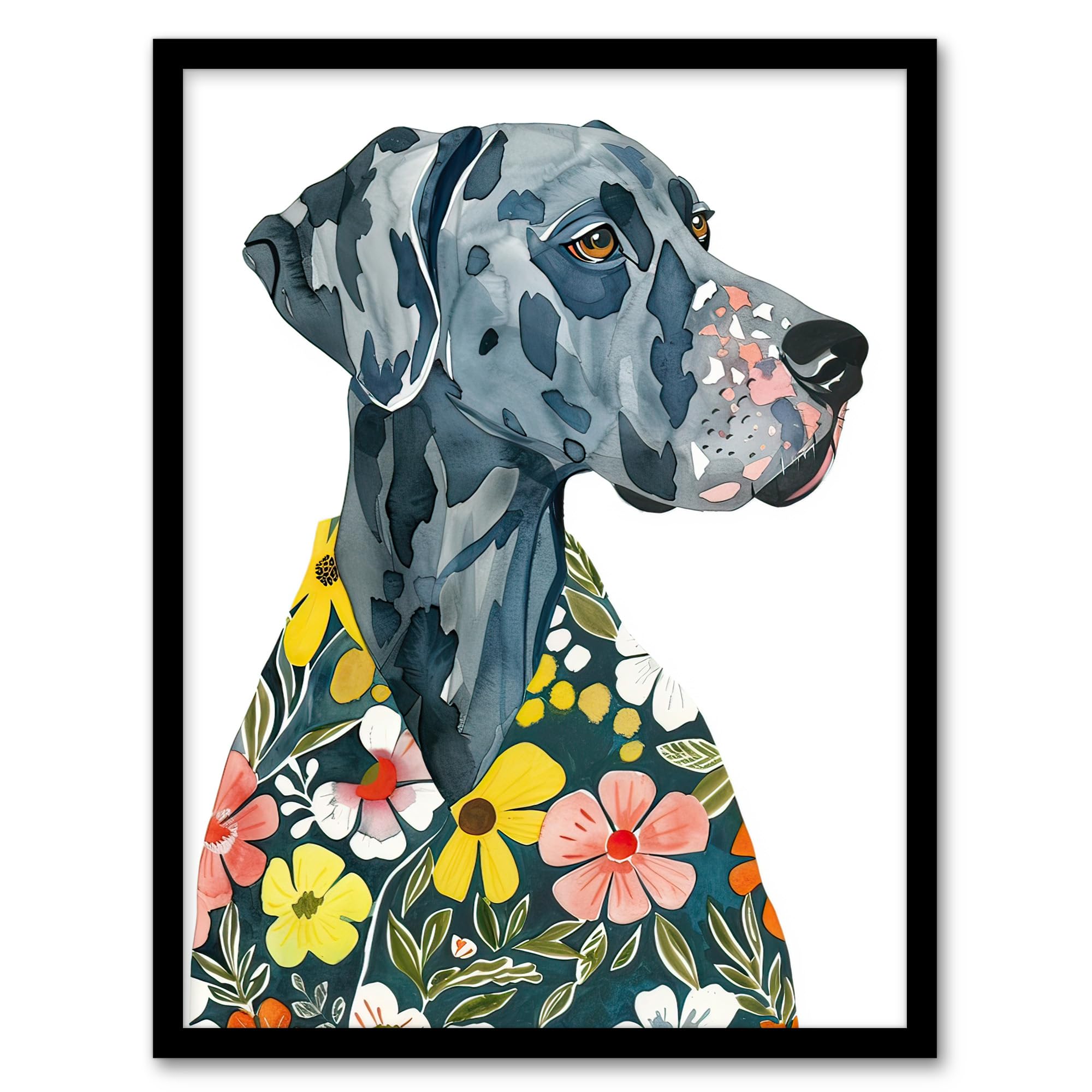 Artery8 Dog Lover Hawaiian Shirt Great Dane Portrait Living Room Artwork Framed Wall Art Print A4