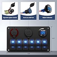 Vista 2 de Panel de interruptor marino de 6 bandas Panel de interruptor de barco impermeable Interruptor basculante de 12 V Panel de interruptor azul con luz