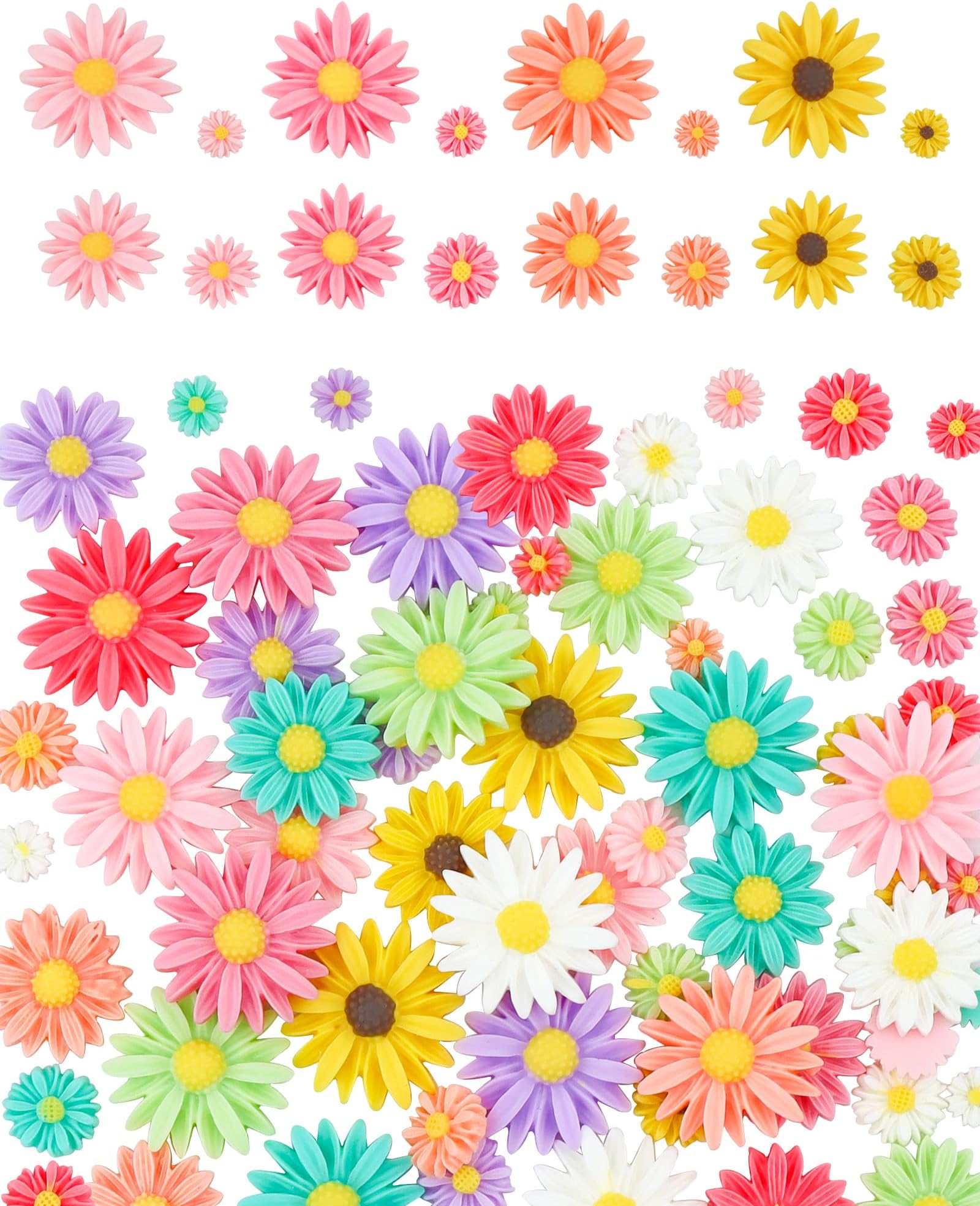 108 Pcs Resin Flower Daisy Cabochons 9 Colors Flatback Resin Flower Beads No Hole Daisy Flat Back Charms for Jewelry Making Scrapbooking Embellishments (4 Sizes)