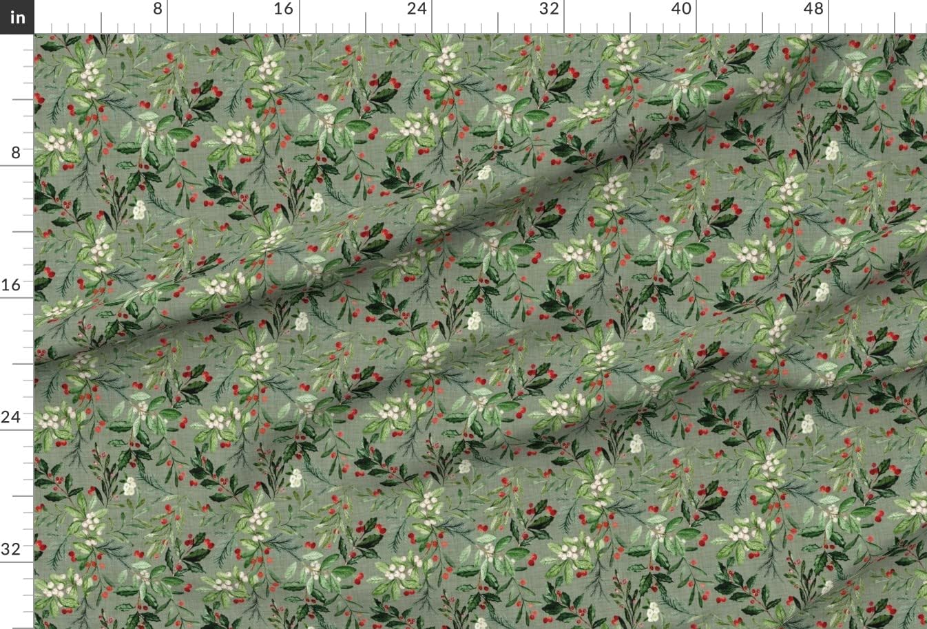 Spoonflower Fabric - Floral Winter Holiday Christmas Holly Fall Xmas Florals Sage Printed on Upholstery Velvet Fabric Fat Quarter - Upholstery Home Decor Bottomweight Apparel
