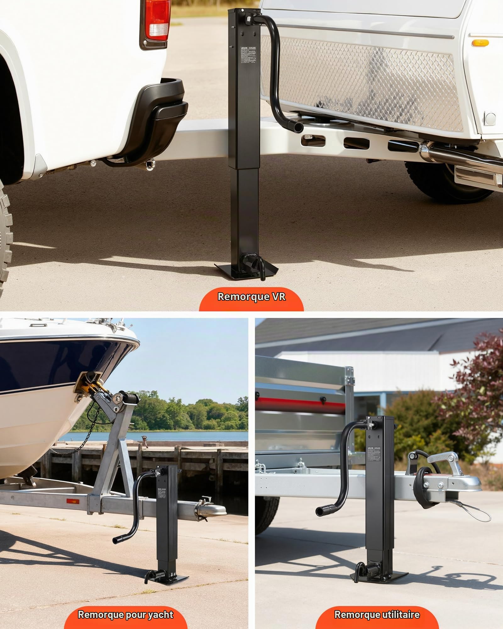 VEVOR Cric de Remorque Carré à Souder Capacité Charge 5443 kg Course 330 mm avec Manivelle, Pied Réglable, Cric de Remorque Manuel Levage Jusqu’à 67,4 cm pour Remorques de VR, Utilitaires, de Yachts