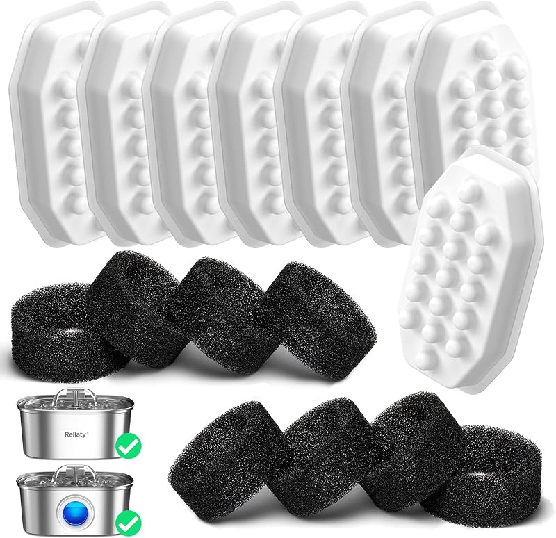 Refil para Fonte de Água para Gatos Rellaty com Filtro de Carvão Ativado e Esponja Pré-filtro, 12 Unidades