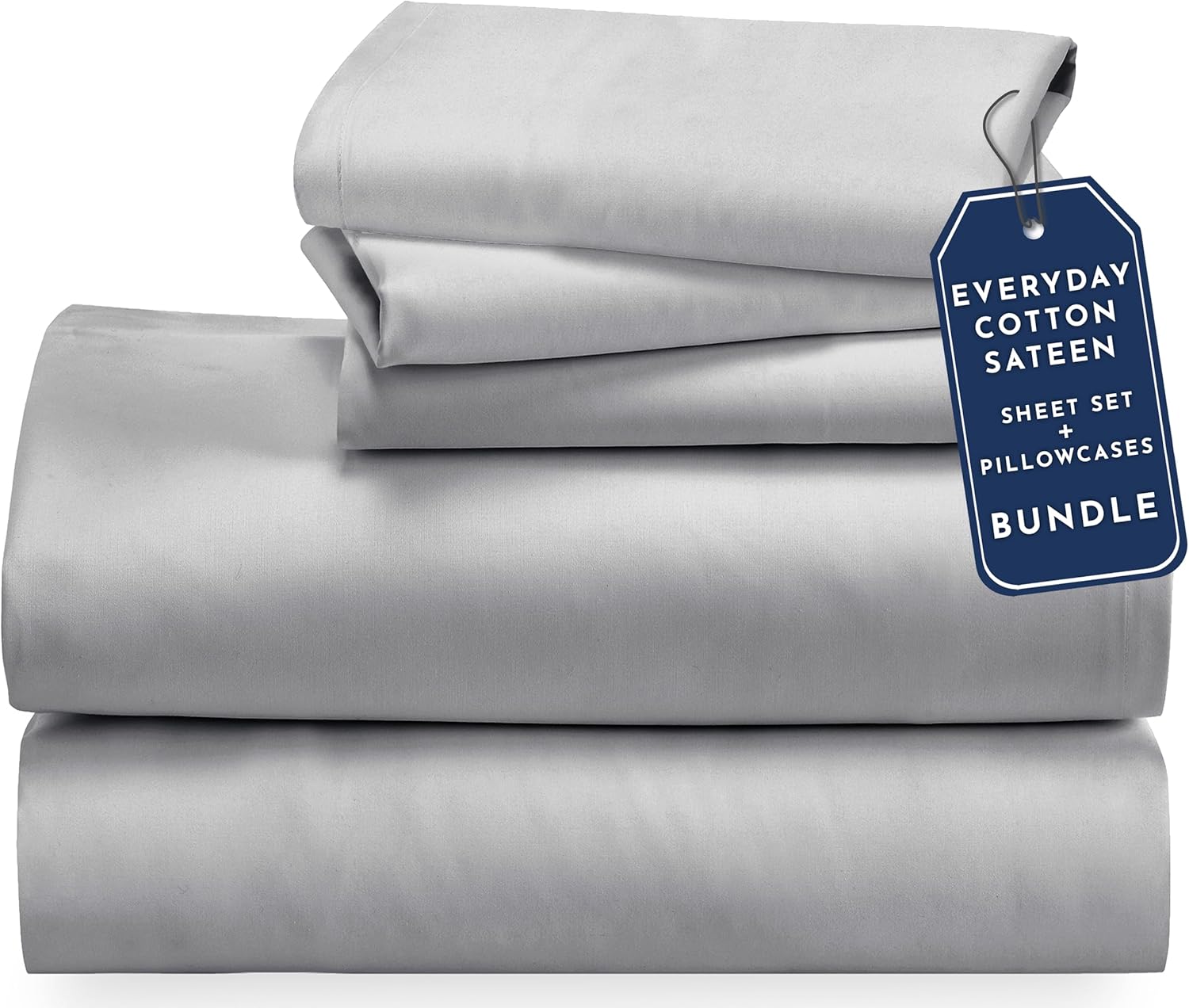 California Design Den 5 Piece Twin XL Size Sheet Set with 3 Pillowcases - Soft 100% Cotton Sateen (Light Grey)