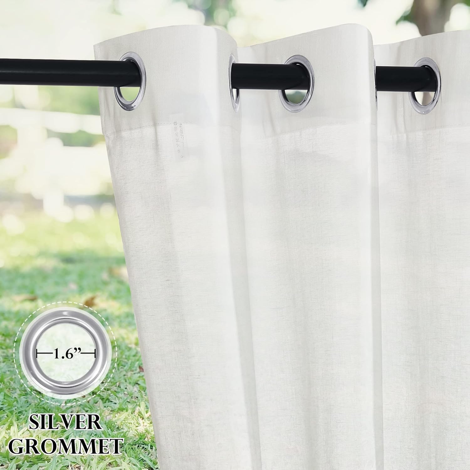 RYB HOME Sheer Curtains for Patio Outdoor, Linen Textured White Panel Grommet Top Waterproof Light Diffused Drapes for Porch Gazebo Deck, 2 Pieces with Tieback Ropes, W52 x L 96 inches