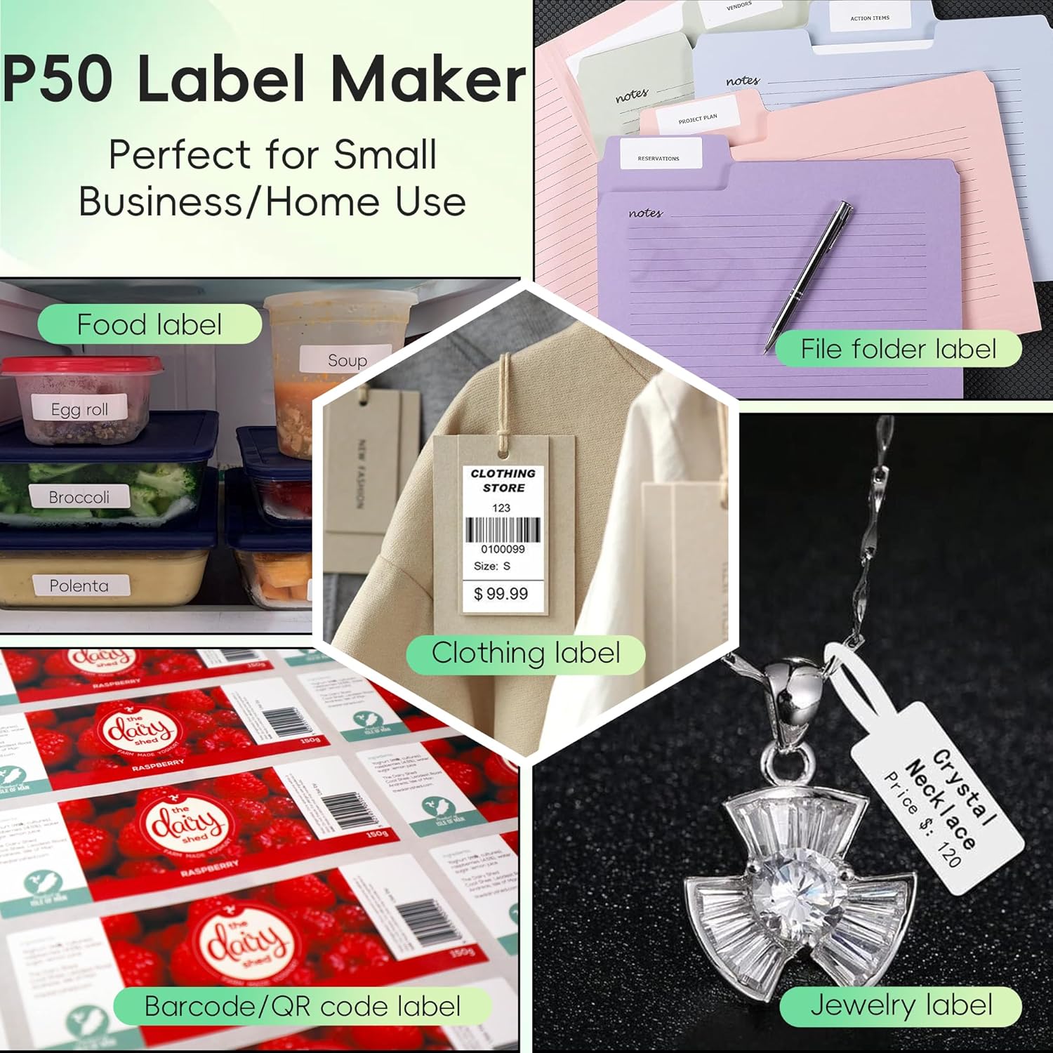 2 Inch Label Maker, P50 Mini Sticker Labels Printer Machine with Tape, Bluetooth Portable Thermal Printer for Home Use, Small Business, Office, Clothing/Gift/Jewelry Tags, Wireless, White