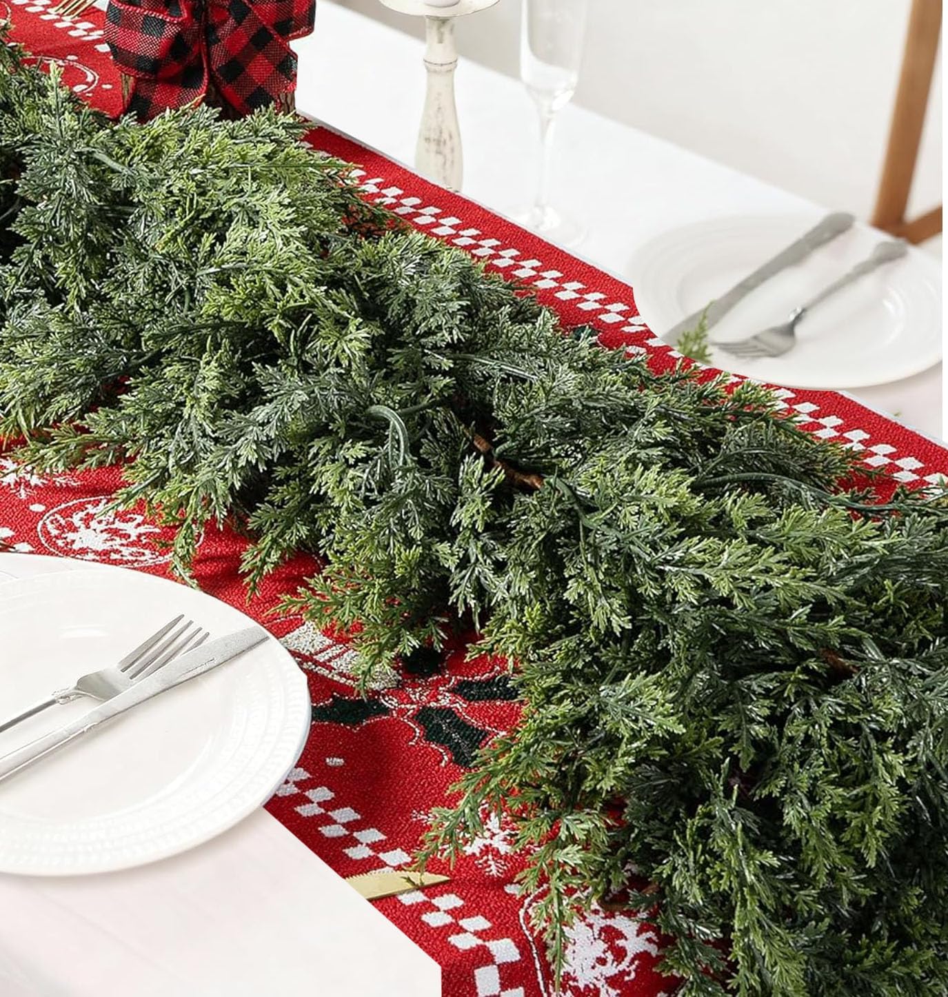 2PACK 6 Ft Christmas Cedar Garland, Realistic Faux Pine Garlands, Green Artificial Greenery Garland for Winter Home, Mantle, Fireplace, Indoor, Outdoor Christmas Decorations - Image 6