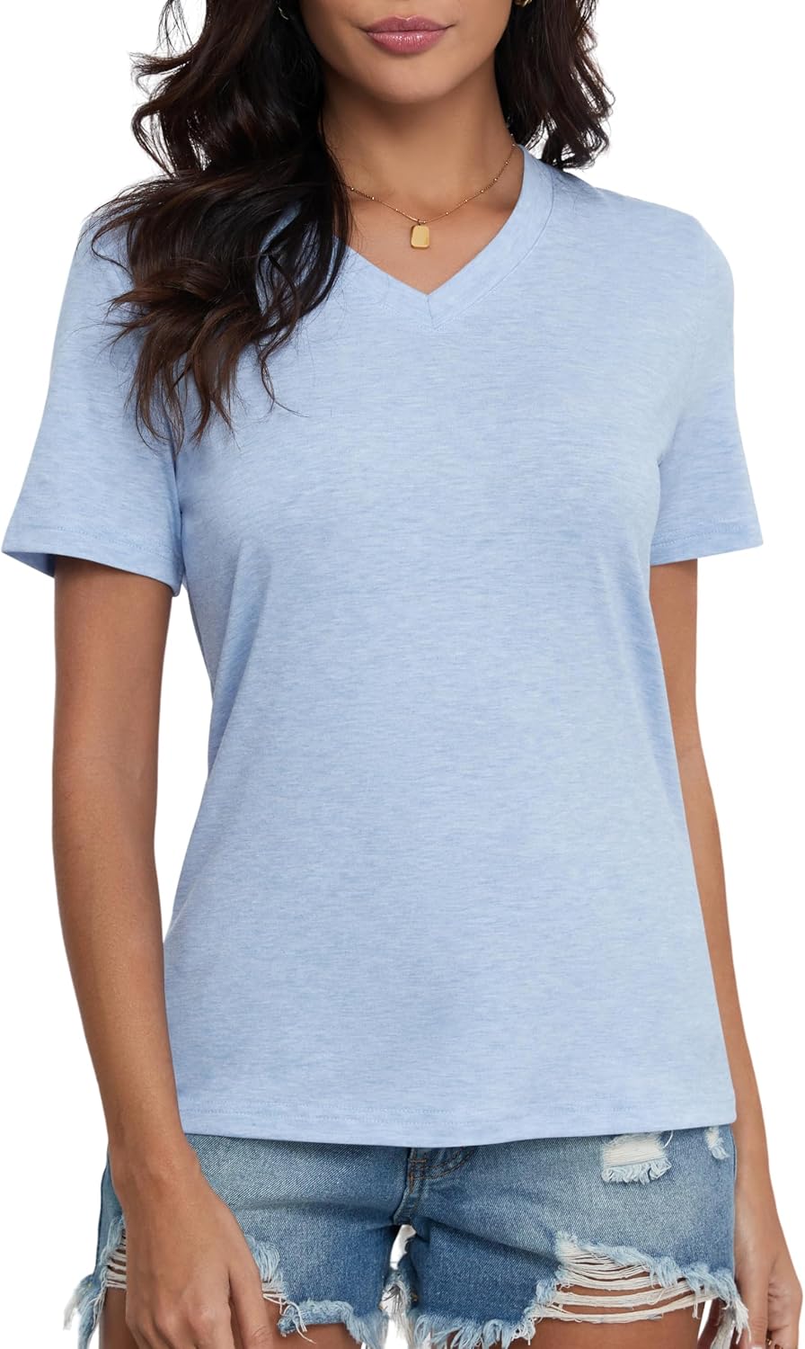 Kindcall Womens V Neck Short Sleeve Casual T-Shirt Soft Lightweight Basic Top