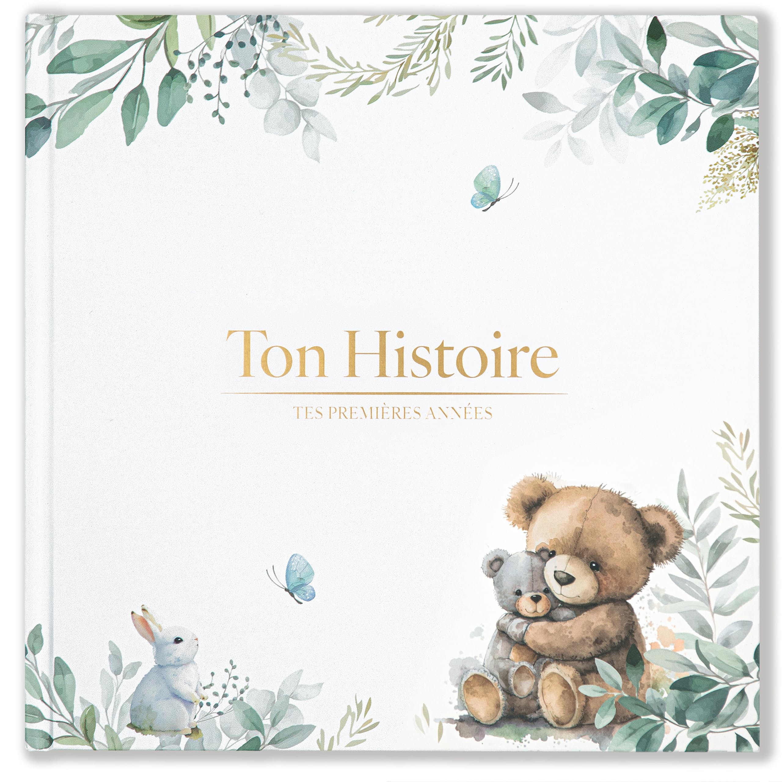 Wellode Livre de Naissance Bébé avec 76 Pages et Stickers Dorés - Album de Naissance et Livre Souvenir Bébé pour Coller des Photos et Écrire - Idéal Cadeau Naissance Fille et Garçon