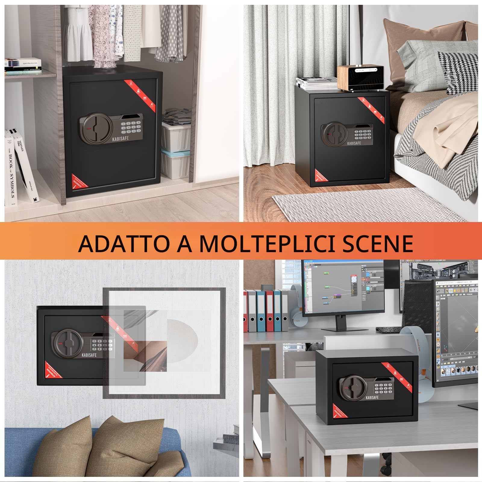 Cassaforte Digitale con Combinazione, Cassaforte da Mobili con Serratura a Chiave e Allarme, Cassaforte Sicura per Casa con Ripiano Rimovibile per Gioielli, Denaro Contante e Documenti