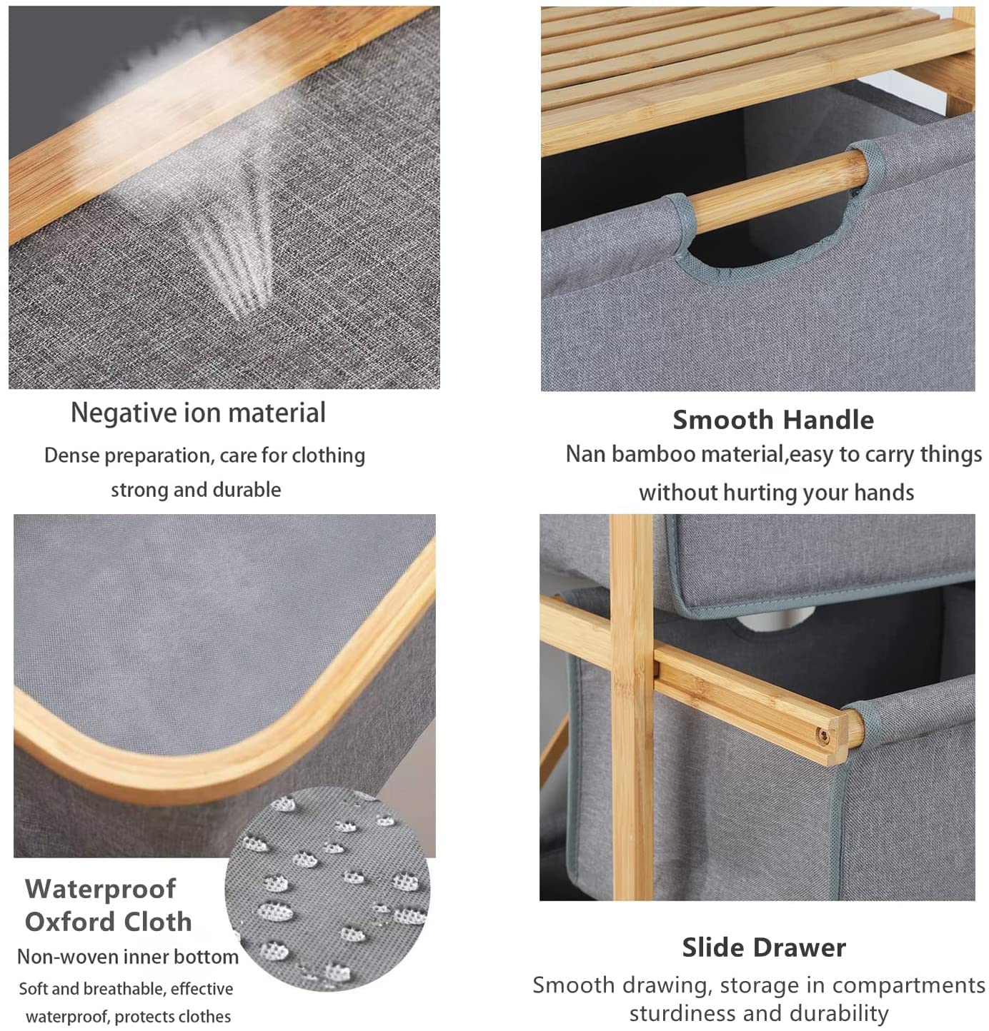 Buy Jorunb Bamboo Laundry Hamper with Dual Compartments TwoSection