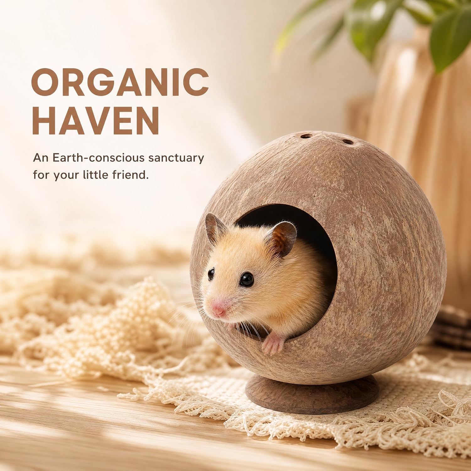 Totority Natural Coconut Shell Hamster Hideout - Durable Guinea Pig House and Hideaway - Eco-Friendly Small Animal Nest for Dwarf Hamsters, Gerbils & Mice - Pet Cage Habitat Decor image 2