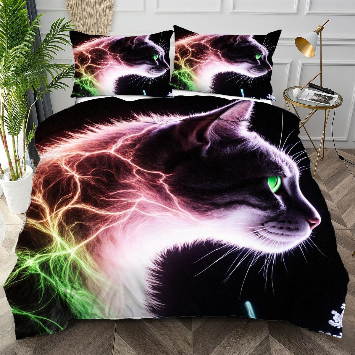 Housse de couette chat gris parure de lit avec fermeture éclair anti-glisse