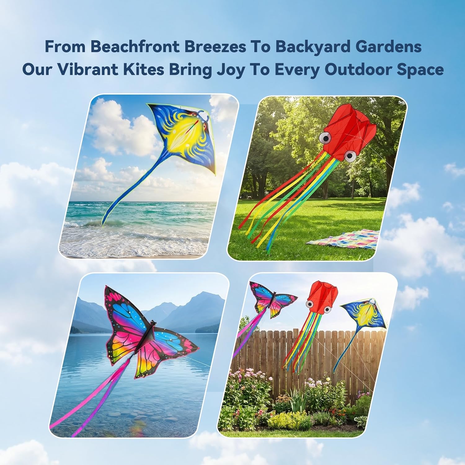 3Pcs Large Kites for Adults Set, Beach Kites for Adults, Kids, Outdoor Beach Games, Easy to Fly Butterfly, Octopus, Manta Ray, Kite with 3 100m Kite String for Outdoor Beach Games