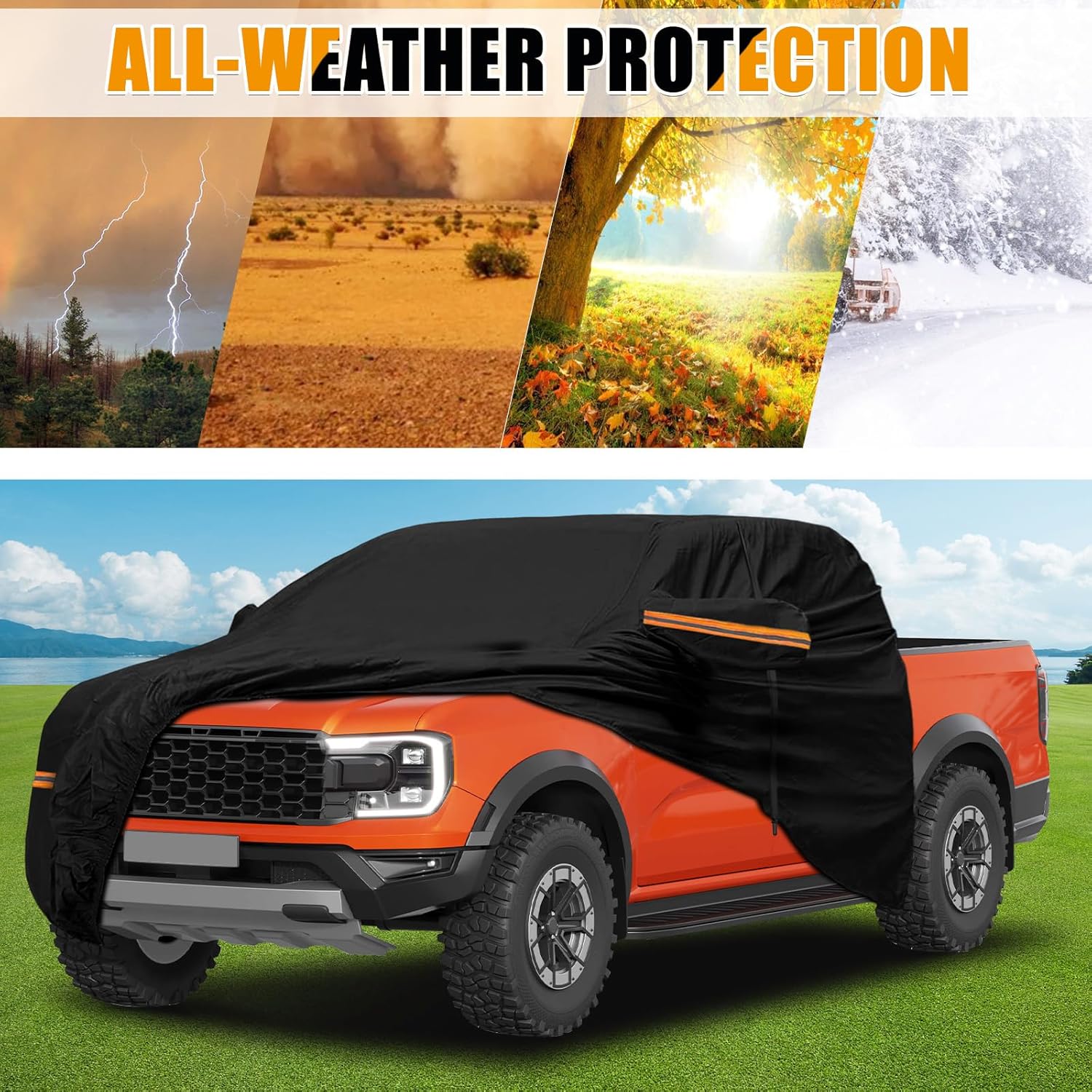 Cab Car Cover for Mid Size Truck Crew Cab, Sunshade Roof Protector Compatible with Toyota Tacoma, Ford Ranger, Chevy Colorado, GMC Canyon, Nissan Frontier, Honda Ridgeline, Full Cover