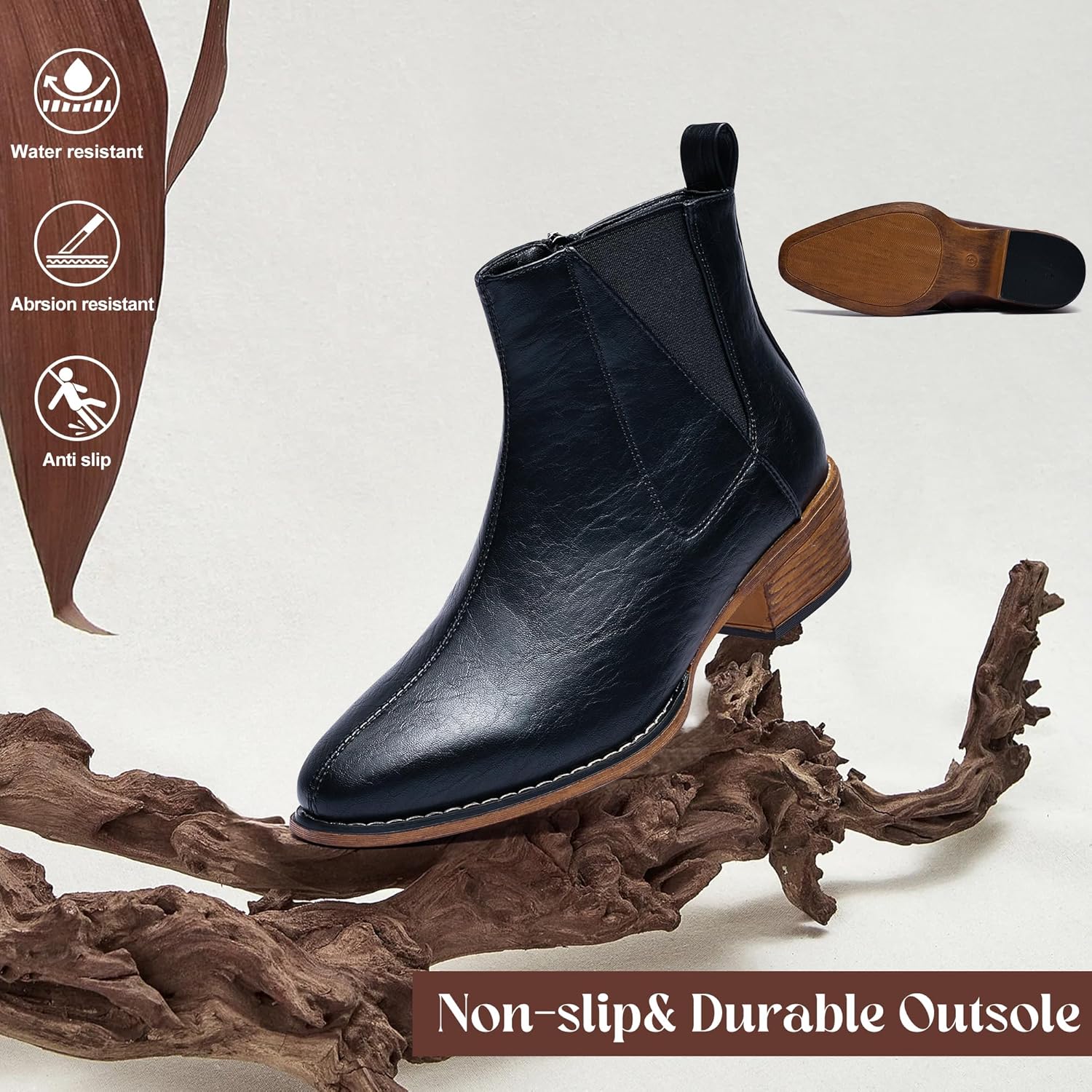 Women's Ankle Boots Mid-height Heels Chelsea Zipper Dressy Booties - Image 5