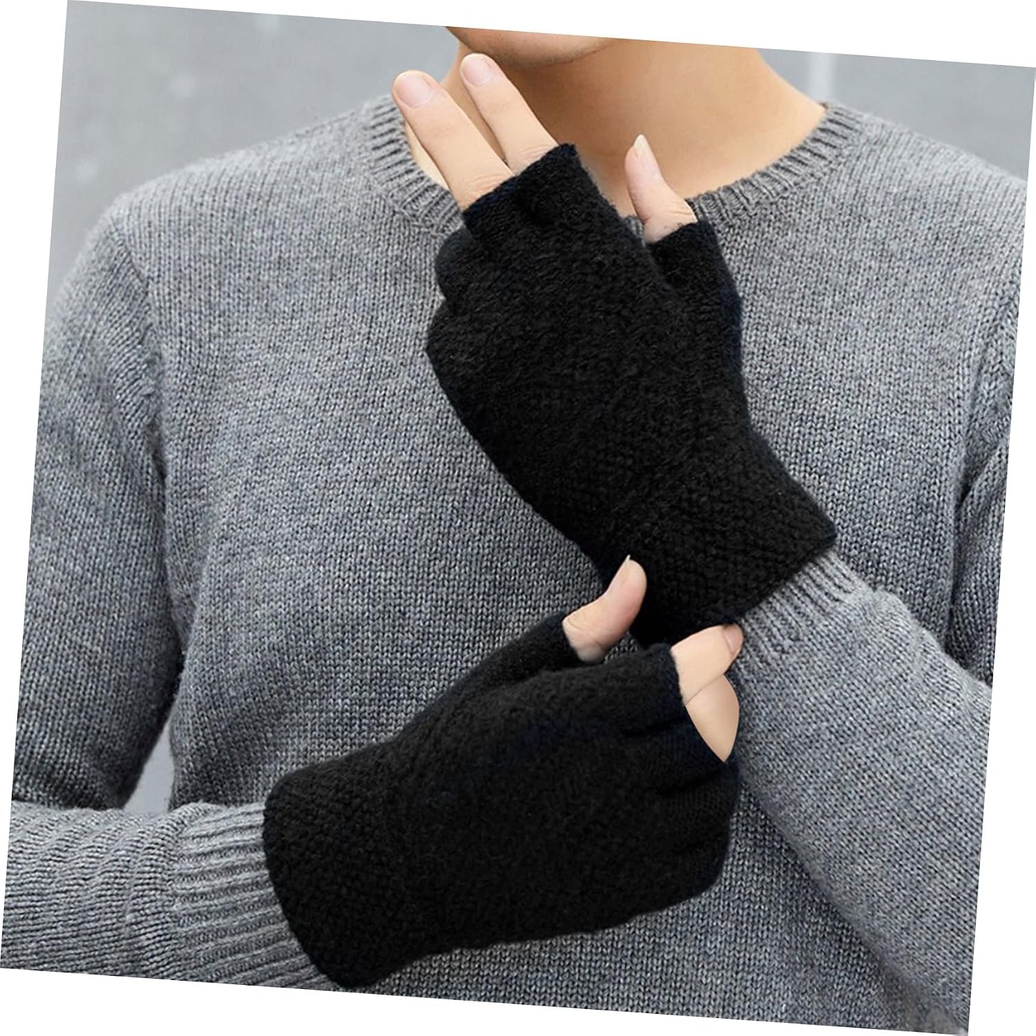 Healifty 2 Pairs Half Finger Heated Gloves USB Powered Woolen Winter Thermal Gloves for Gaming and Work Indoor Outdoor Warmth