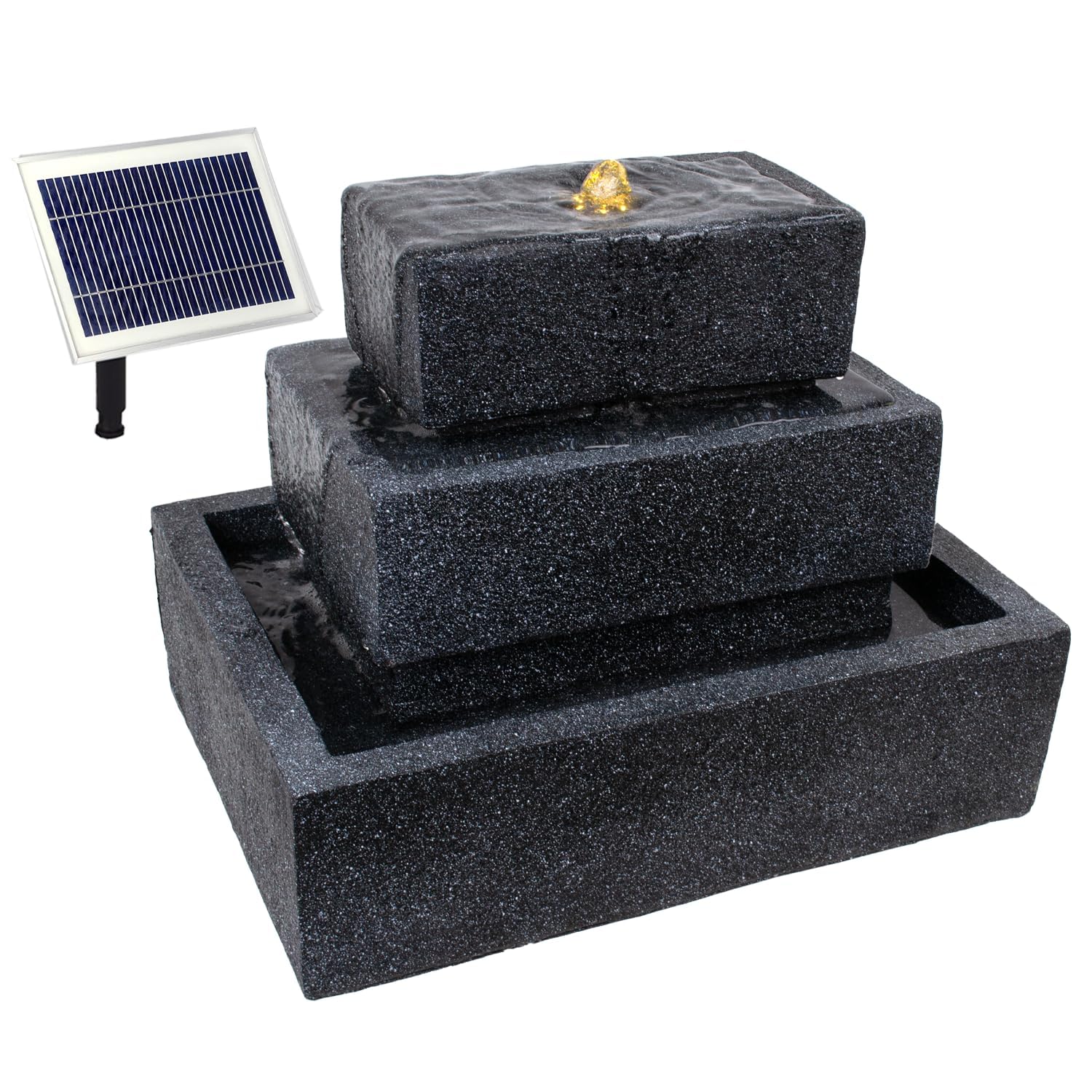 Fontana solare da giardino fontana solare fontana decorativa a cascata da giardino, pompa per laghetto, basalto per terrazza, balcone, con batteria agli ioni di litio e luce LED