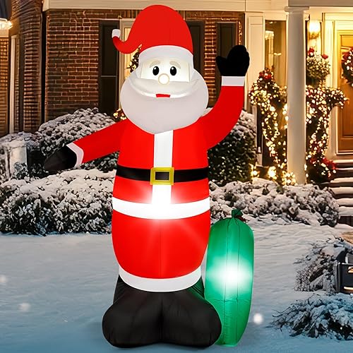 Miniatura 8 de Muñeco de nieve inflable de Navidad de 7 pies, muñeco de nieve iluminado IP65 con luces LED, decoraciones de patio inflables automáticas para