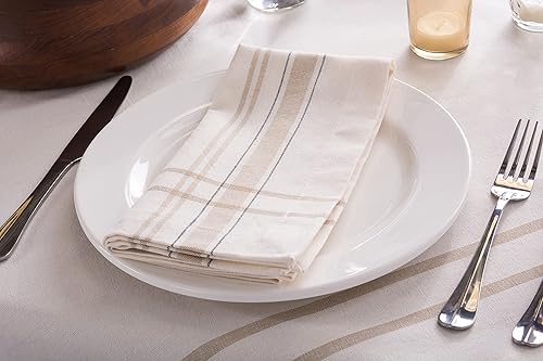 Miniatura 6 de DII - Servilletas para mesa estilo rústico, colección con rayas estilo francés, 20 x 20 pulgadas, color blanco cambray, 6 unidades.